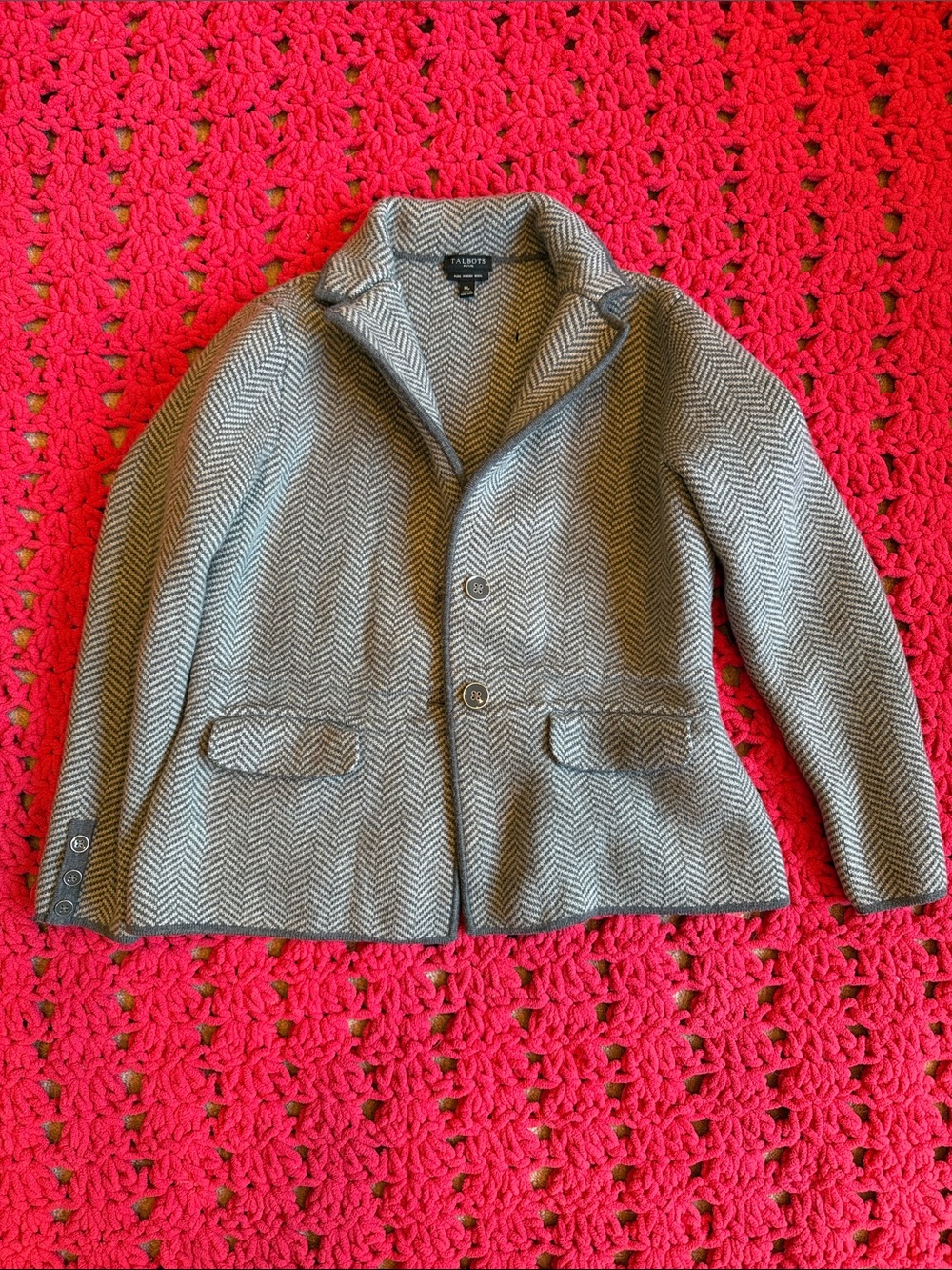 Talbots NWOT Gray Herringbone Women's Merino Wool Coat